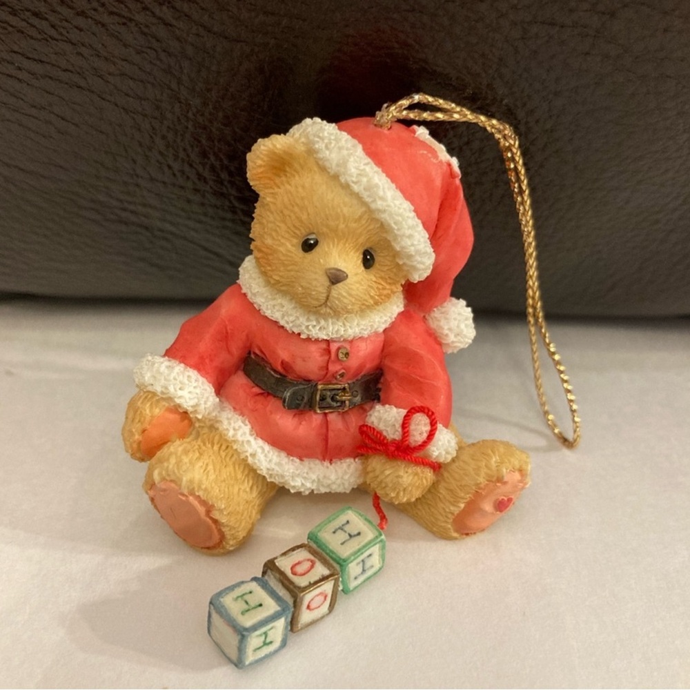Cherish Teddies Santa With Joy Blocks Santa With Ho Ho Blocks Hanging Ornament